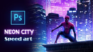 Create a Neon City in Photoshop | Cyberpunk Theme Photo Manipulation Speed Art