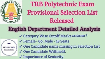 TRB Polytechnic Provisional List | English Dept Detailed Analysis | Female - 60, Male - 28 Seats