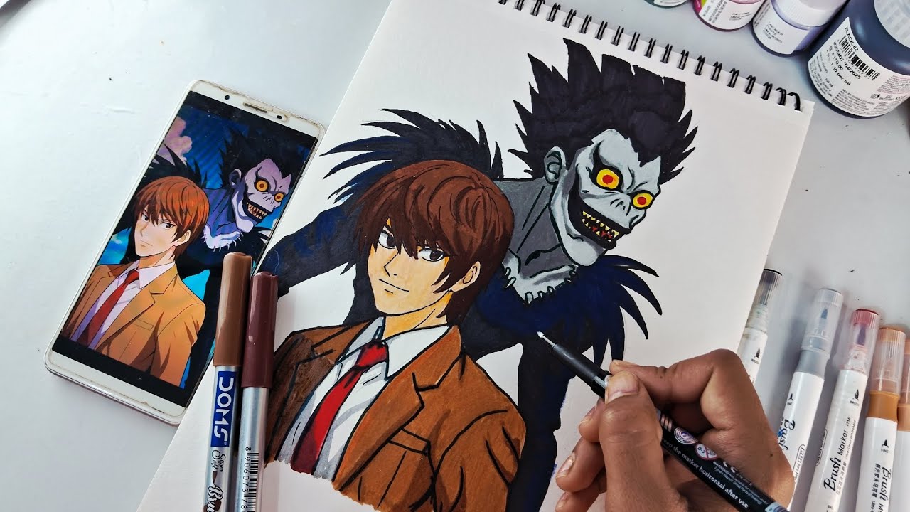 How to draw light yagami and ryuk from Death note 🎨 🖤.#drawing #anime # ...