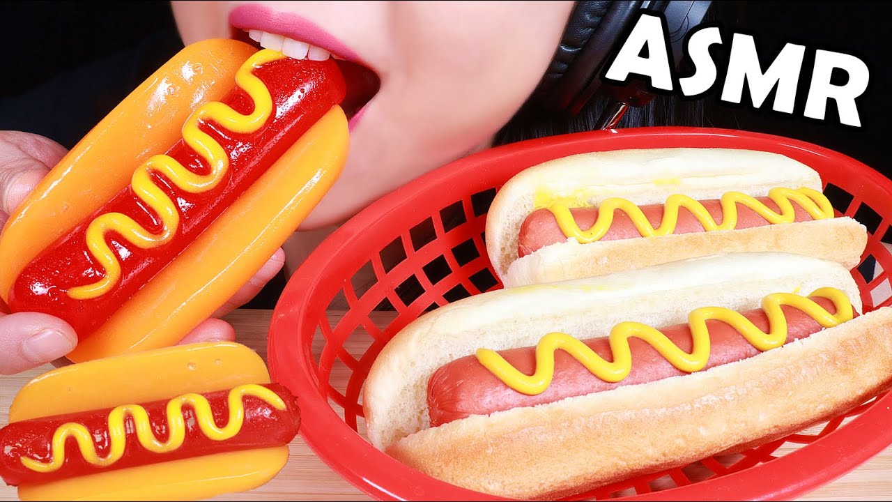 ASMR EATING SOUNDS Gummy food VS Real food GUMMY HOT DOG NO TALKING MUKBANG VAT19 GUMMY ABBEY 咀嚼音