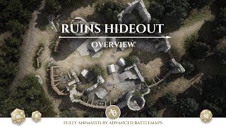 D&D | Pathfinder | Ruins Hideout - Overview | Animated Battle Maps | Virtual Tabletop