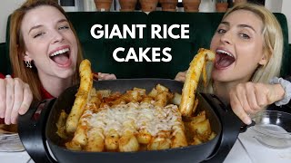 CHEESY SPICY GIANT RICE CAKES Recipe &amp; Mukbang!