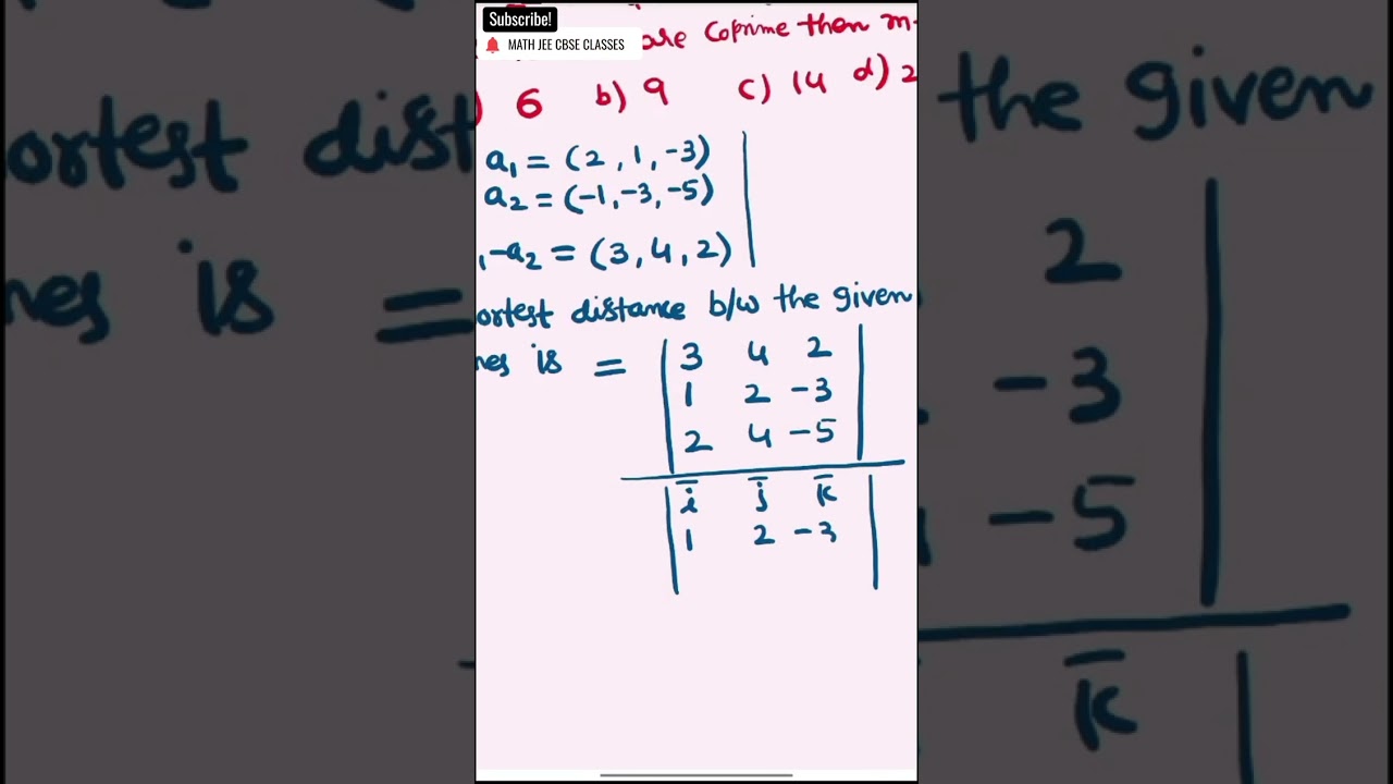 Shortest distance between the lines  3D  JEE Mains 23rd January 2025 Evening Session Question