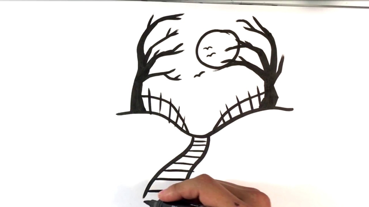 How to Draw a Spooky Road - Halloween Drawings - YouTube