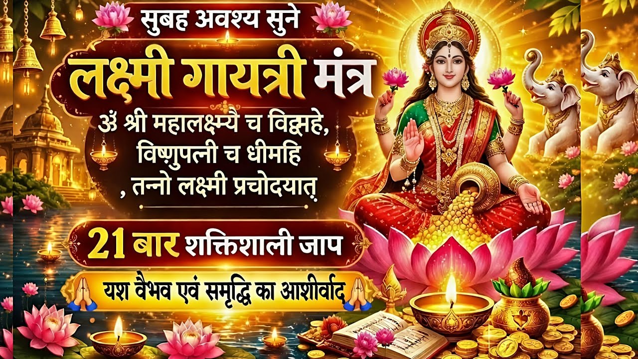 लक्ष्मी गायत्री मंत्र | ॐ महालक्ष्म्यै च विद्महे | सुबह सुनें और पाएँ धन, सुख व समृद्धि | 