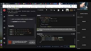 7.4 задача Sum of Multiples кодворс поиск суммы чисел приходящими аргументами функции JavaScript