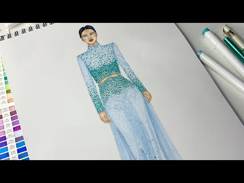 Coloring Tony Ward Design Fashion Illustration Tutorial تلوين تصميم توني ورد خطوة بخطوة 