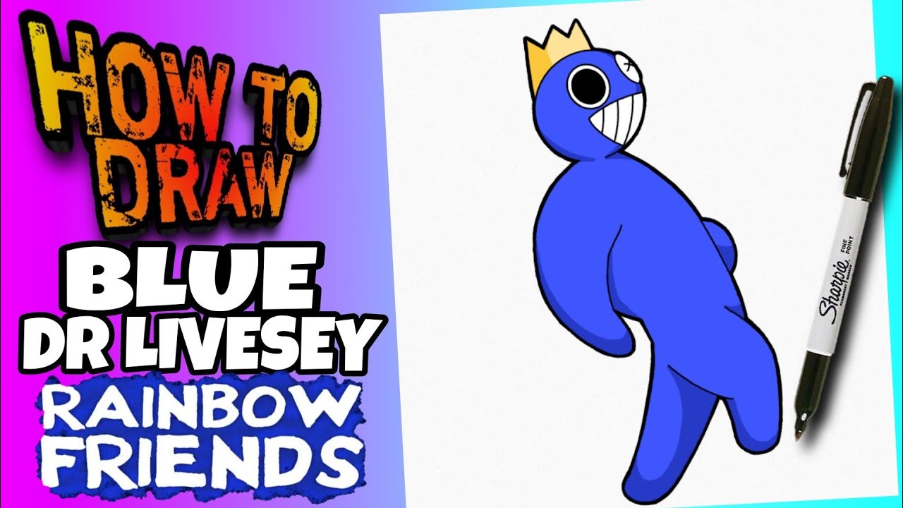 HOW TO DRAW BLUE ORIGINS from ROBLOX RAINBOW FRIENDS  como dibujar a azul  de roblox rainbow friends 