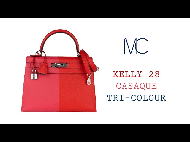 Hermès Kelly 28 Sellier Casaque Tri-Color Rouge Coeur Rose Extreme