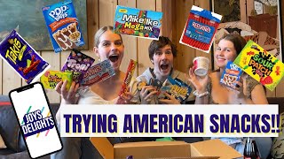 TASTE TESTING $120 WORTH OF AMERICAN SNACKS! Discount code is in the video!! 😮😮🍫🍬