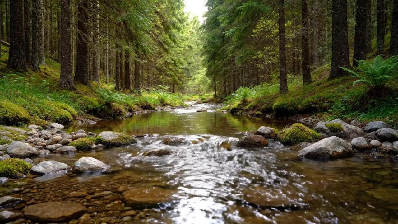 Peaceful River Flowing ASMR | Gentle Forest Water Sounds for Deep Sleep & Calm Mind 🌙
