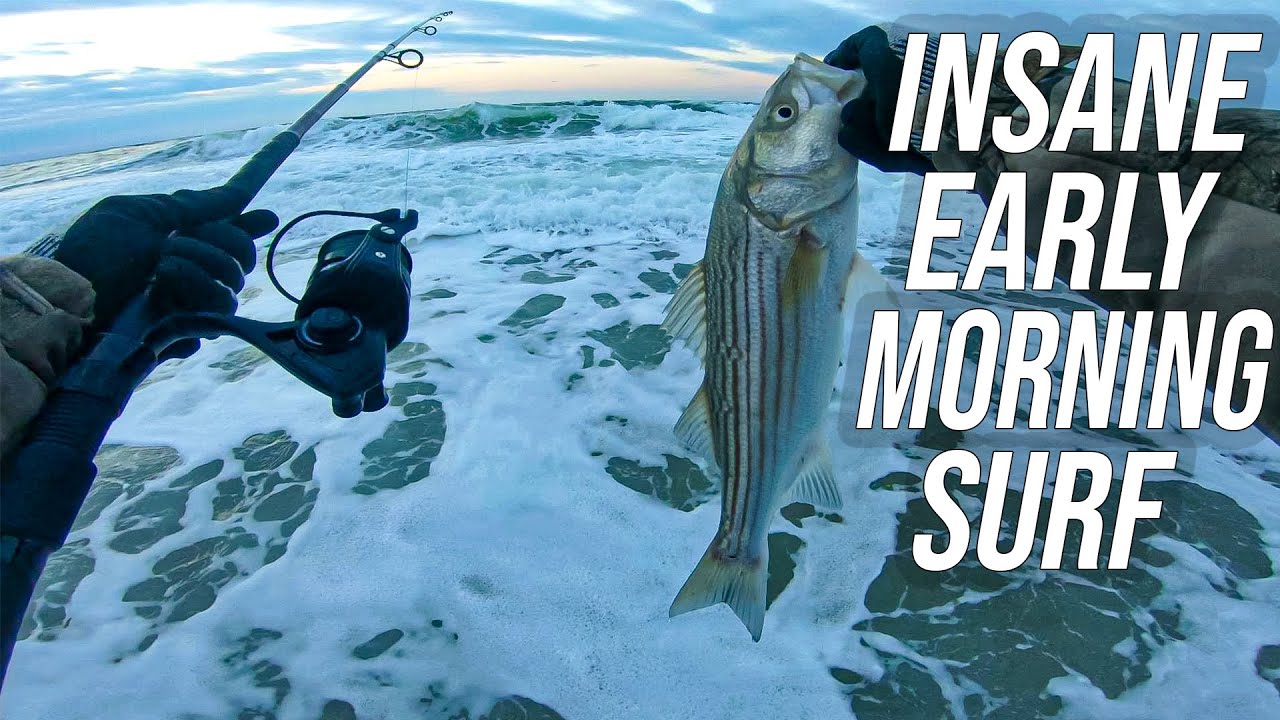 INSANE EARLY MORNING SURF FISHING STRIPED BASS LONG ISLAND SOUTH