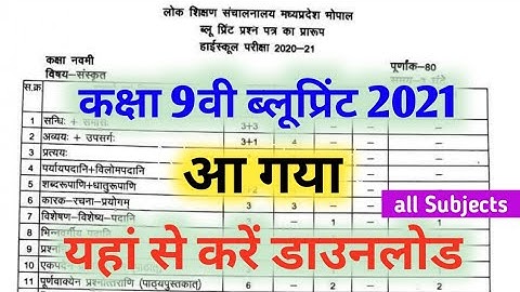 9th blueprint 2021 PDF download || MP board blueprint जारी क्लास 9th | study grow