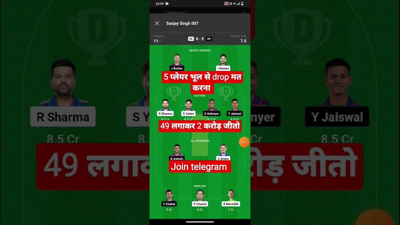 Mumbai vs Rajasthan Dream11 Team, MI vs RR Dream11 Prediction | MI vs RR Dream11 Team Of Today Match