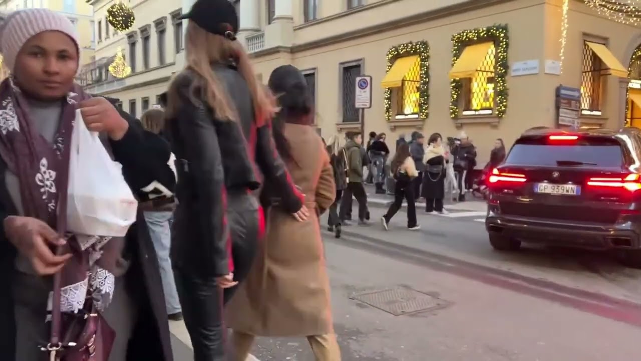 Women wearing leather pants and jacket street fashion