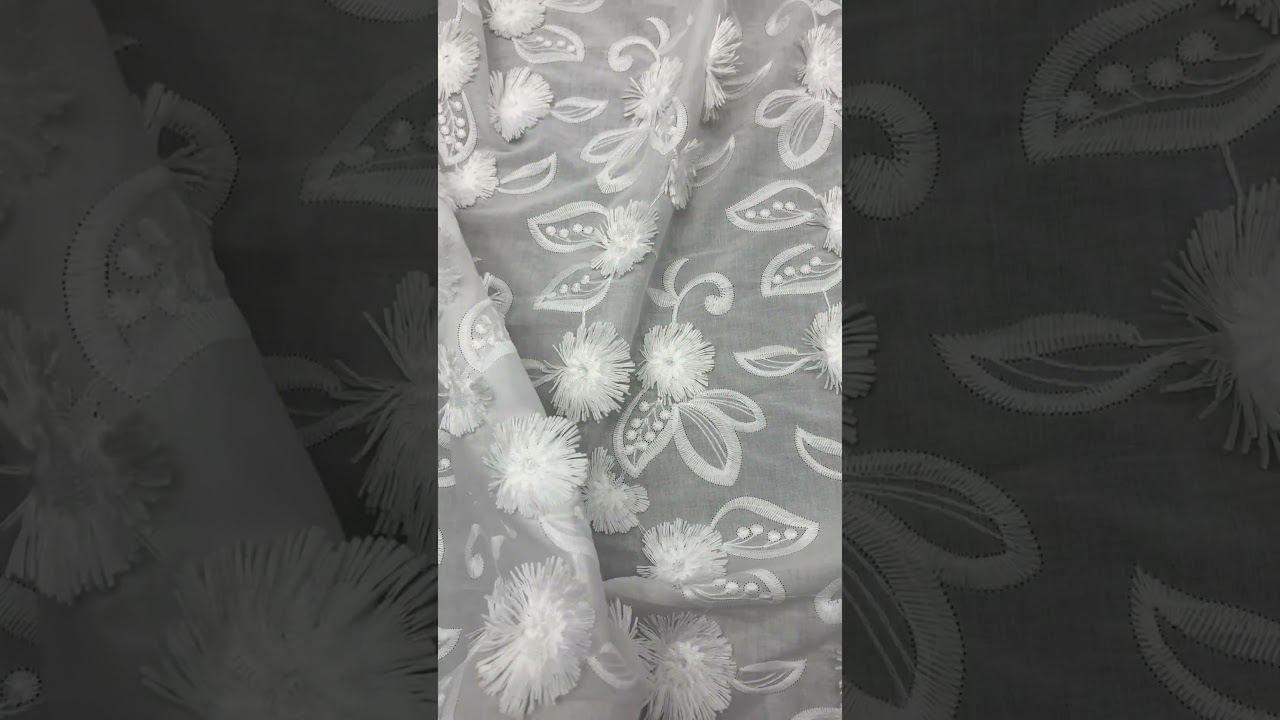 3D Fringe Floral Embroidery on Cotton Voile -Sewing Fabric 