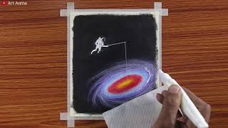 Astronaut Fishing and Chilling in Space / Drawing with Oil Pastels / Step by Step