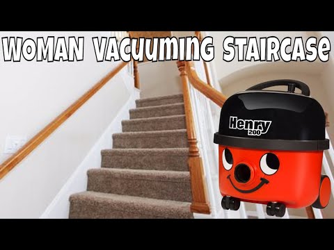 👠 WOMAN Vacuuming STAIRCASE with HENRY HOOVER ~ Numatic Vacuum Cleaner DEMONSTRATION ~ WHITE SOUND