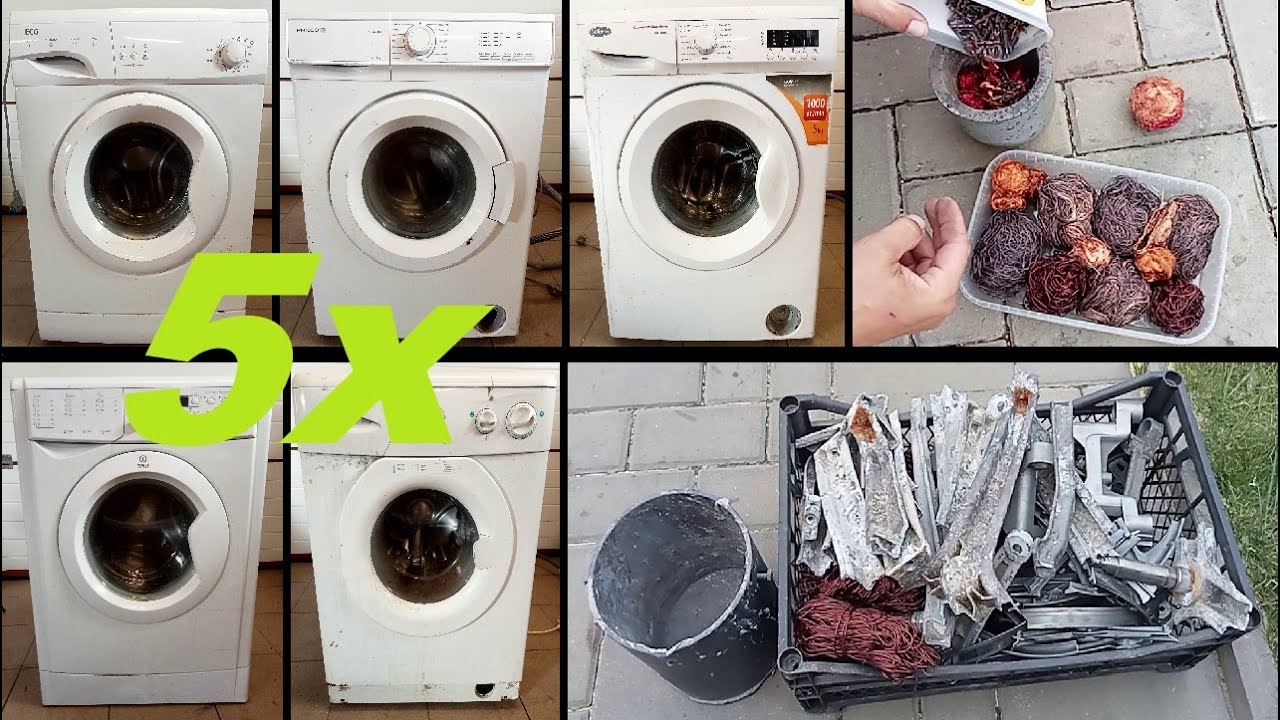 (59.) 5x pračka. Hliník, Měď (mosaz) a zinek. Tavení a slévání kovů. Aluminium smelting.