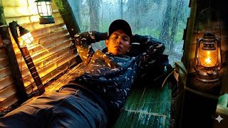 camping building bamboo houses sleeping soundly in heavy rain thunderstorms EXTREME ASMR