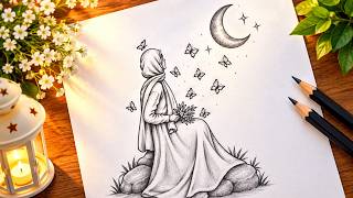 Beautiful Muslim Girl Pencil Drawing | Easy Hijab Girl Sketch Step by Step.