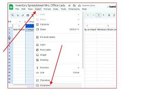 Create an inventory spreadsheet using Google Sheets