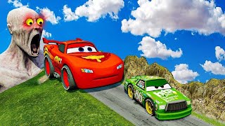 TRANSPORTING PIXAR CARS & FRUITS WITH COLORED & JOHN DEERE VS CLAAS VS TRACTORS  BeamNG.drive#975