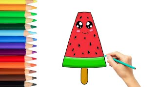 تعليم الرسم/ رسم بطيخ احمر / How to draw a watermelon red