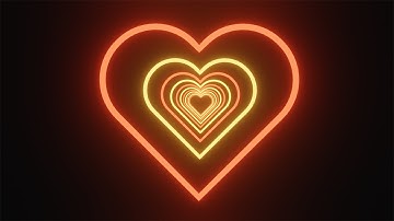 Neon red and yellow tunnel in the shape of a heart on a black background. Video Loop | 10 minutes