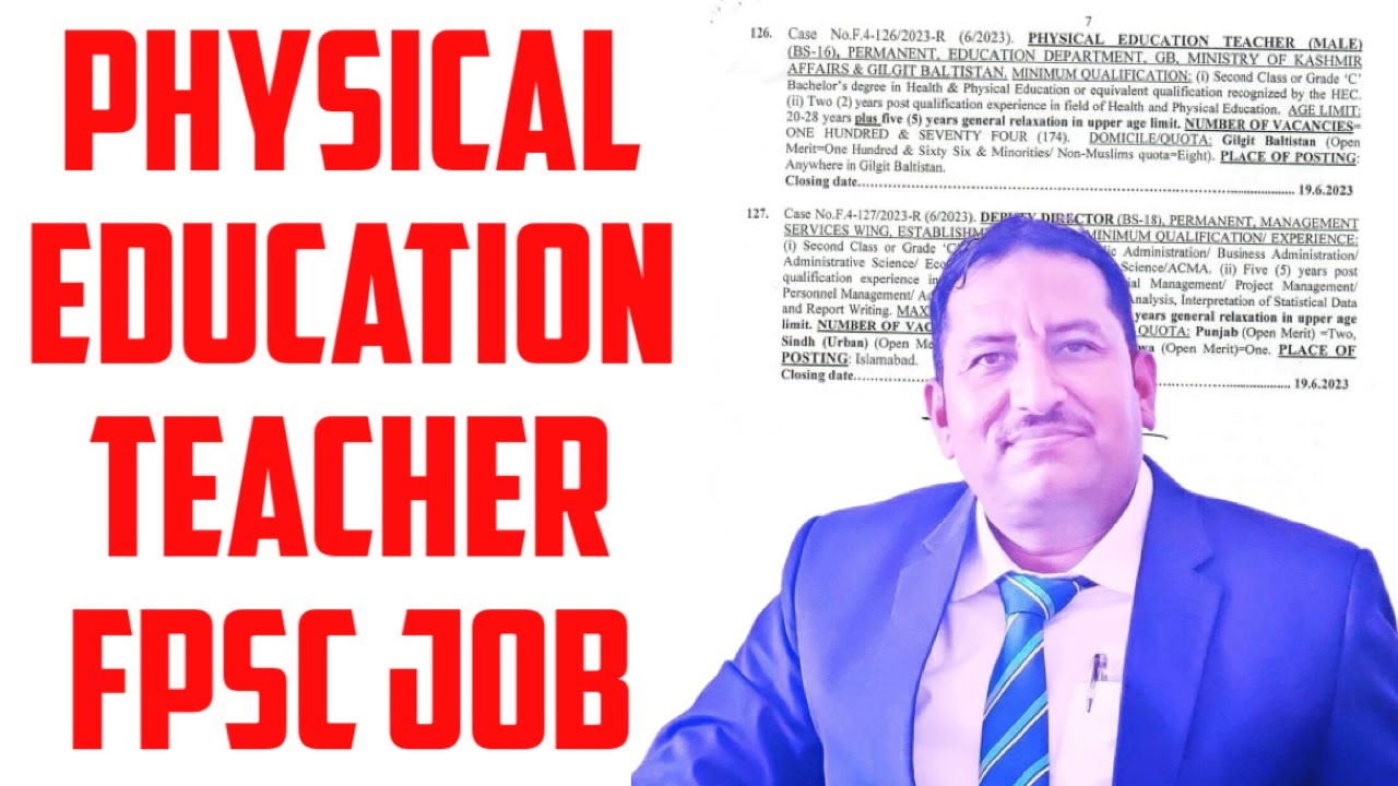 FPSC JOBS Physical Education Teacher Advertisement no 6/2023 YouTube