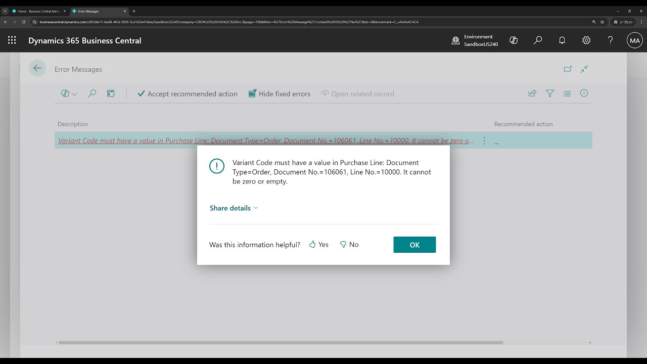 Variant Code Bc Business Central short video: Make entry of variant codes required ...