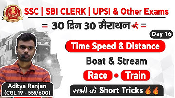 Complete Time Speed Distance ,Race, Boat & Stream , Train  By Aditya Sir || DAY 16