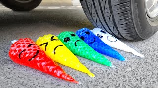 EXPERIMENT: CAR vs COLORFUL ORBEEZ - Crushing Crunchy &amp; Soft things with car - Satisfying ASMR