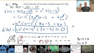 Calculus 30 4.1 #4e Intervals of Increasing and Decreasing in degree 7 function