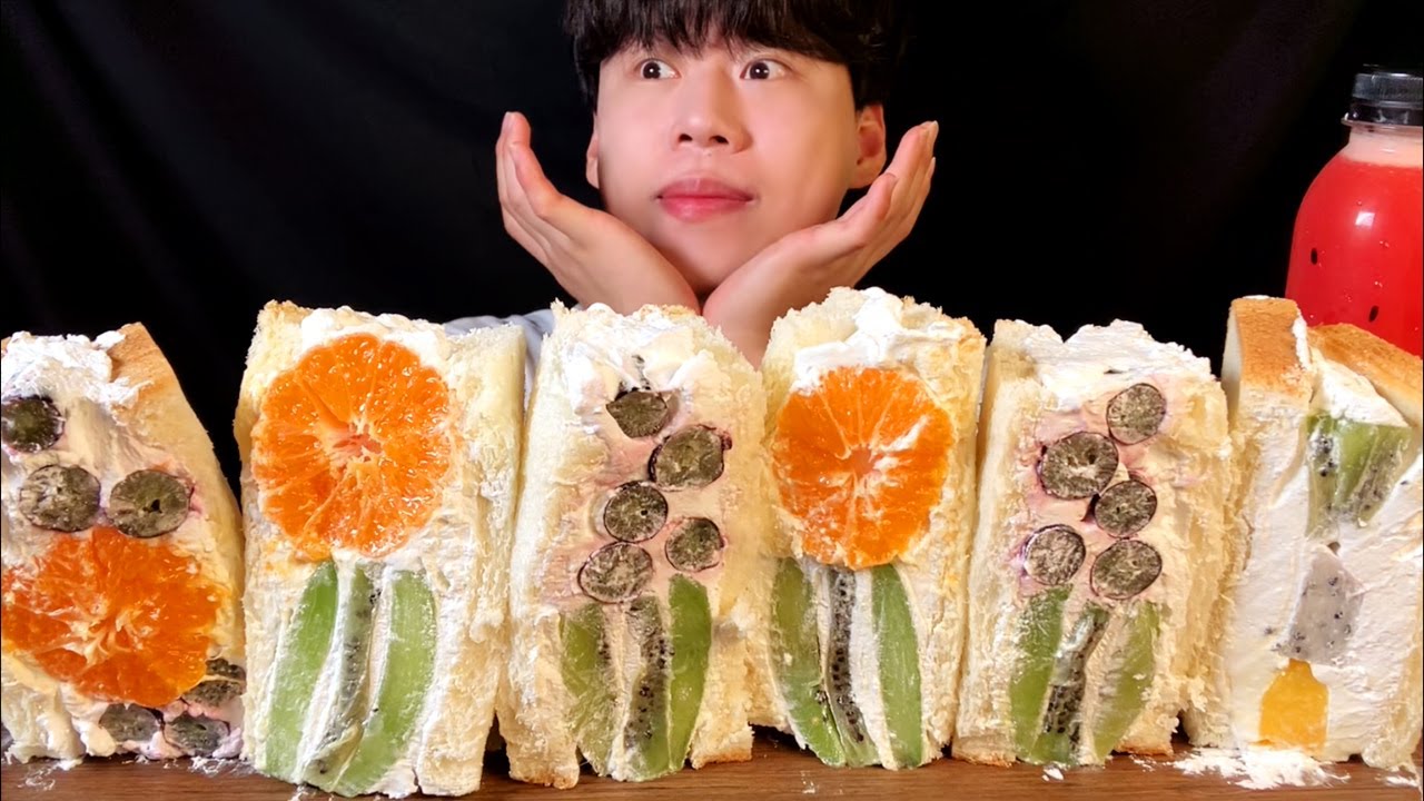 SUB)과일꽃 샌드위치 먹방 ASMR 제가 직접 만들었어요…!헿 Fruit Flower Sandwich  MUKBANG