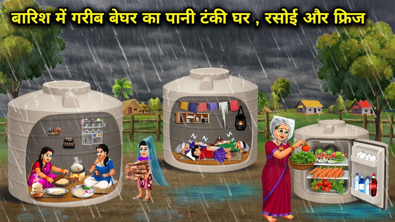बारिश में गरीब बेघर का पानी टंकी घर, रसोई और फ्रिज | Tank House, Kitchen And Fridge Of Poor Homeless