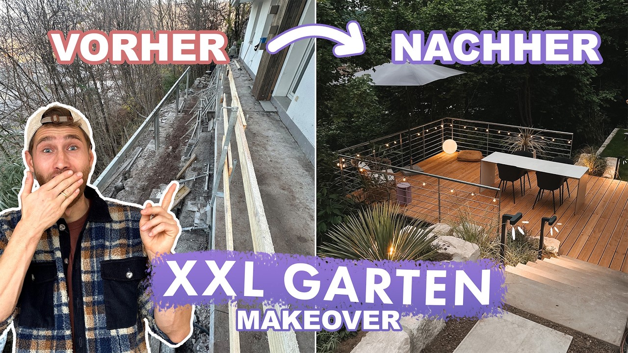 XXL Garten Makeover - Rollrasen verlegen, Naturstein Mauer anlegen + Beleuchtung | EASY ALEX