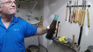 Wood-turning a glass soda bottle