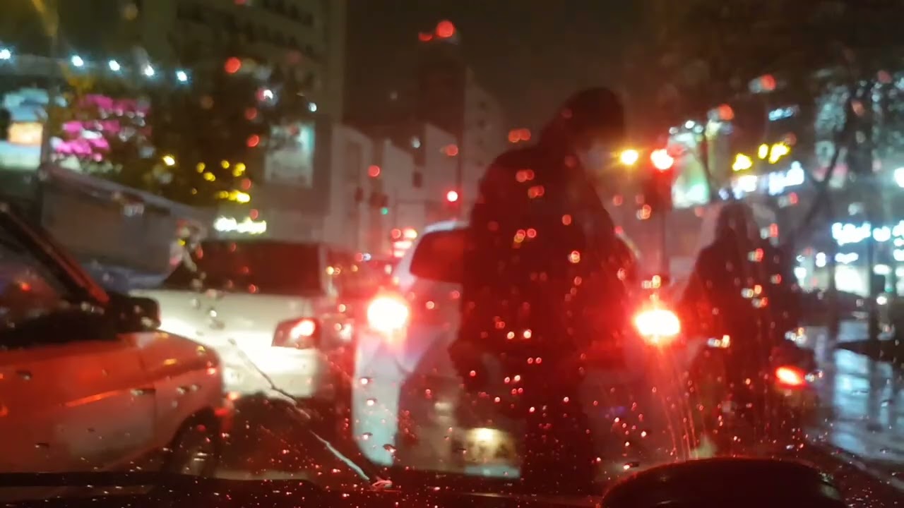 CITY TOUR RAINY DRIVING AT NIGHT , MASHHAD 2025 - 5 WAY SANABAD TO INTERSECTION ABDOLMOTALEB .
