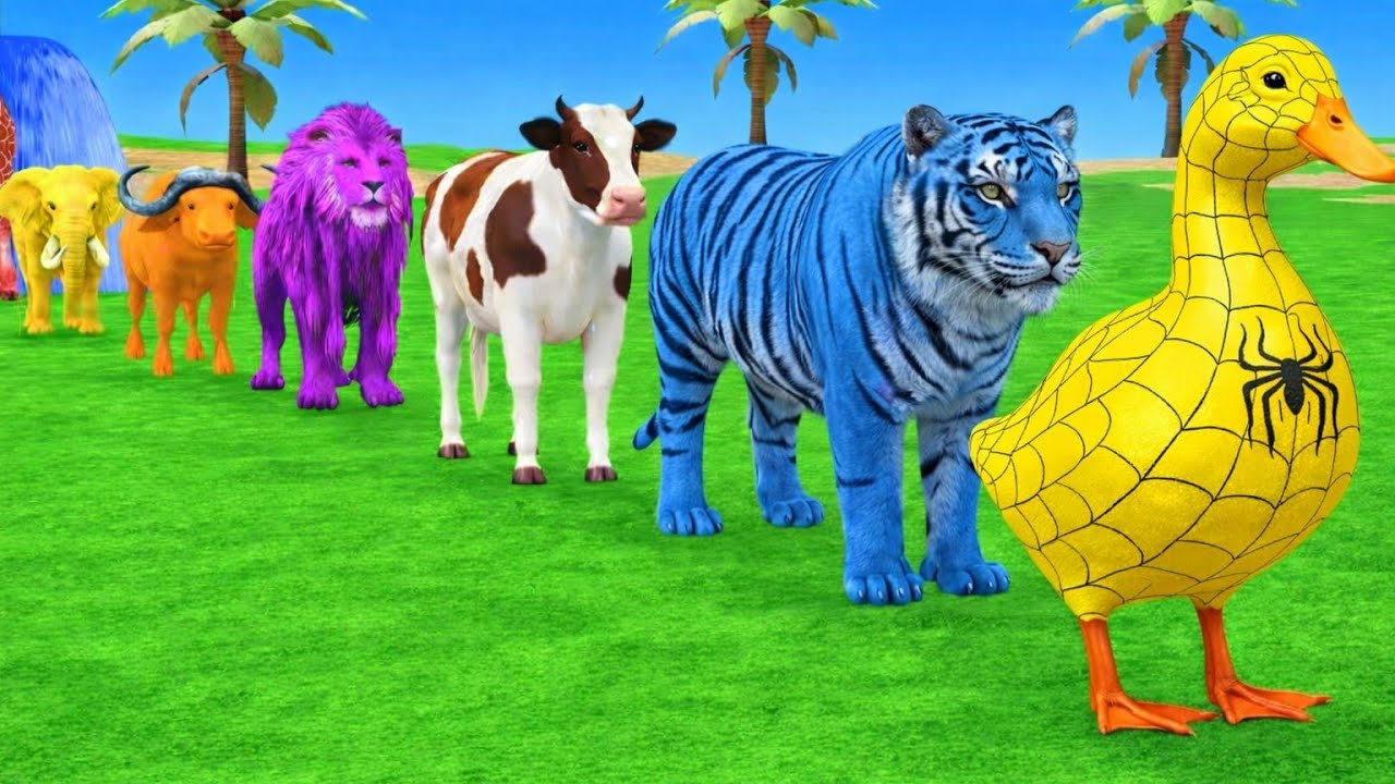 Long Slide Animal Game | Cow, Elephant, Gorilla & Tiger – Fun 3D Animals