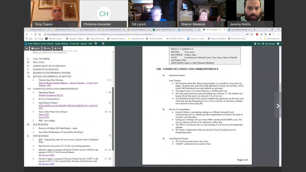 Water Pollution Control Authority - Regular Meeting - 22 Sep 2020