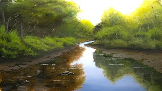 How to paint Landscape in oil painting demo,  (Time-lapse) Sunny bush