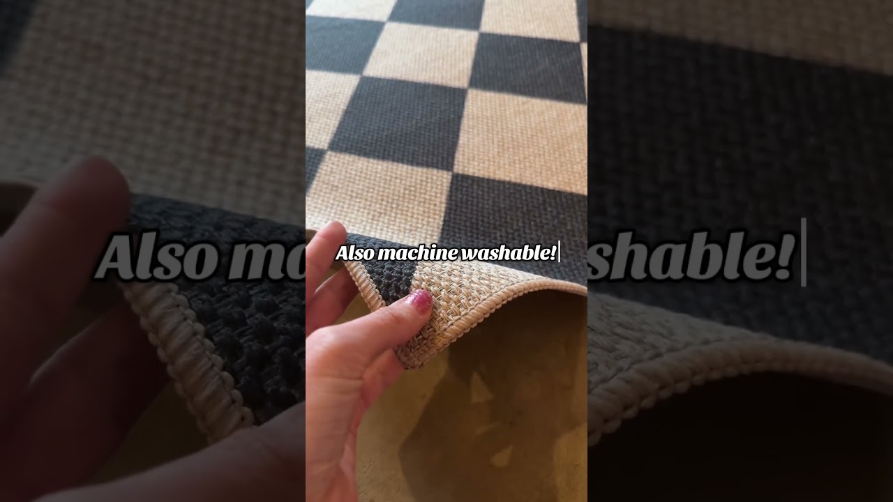 Coline Washable Geometric Checkered Easy Jute Black Indoor/Outdoor Rug 