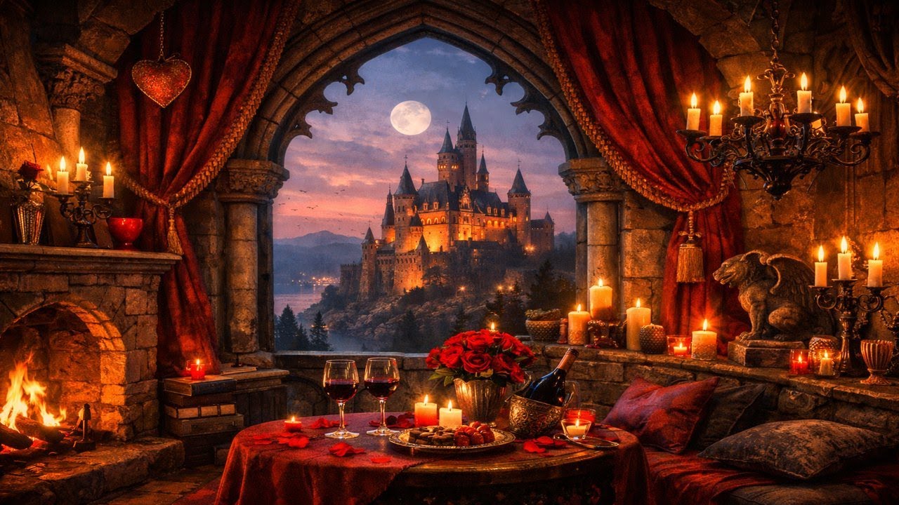 Romantic Valentine’s Castle View Ambience 💘🏰 Cozy Romantasy Reading Vibes