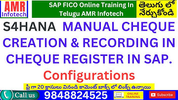 SAP FICO S4HANA MANUAL CHEQUE CREATION, AND RECORDING IN CHEQUE REGISTER IN SAP IN TELUGU