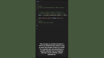 PHP | calendar | cal_days_in_month #shorts #youtubeshorts #shortsvideo #short #shortfeed #php