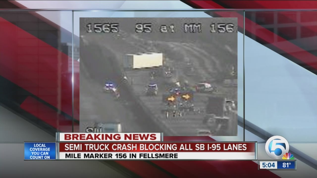 Tractor trailer crash closes SB I-95 - YouTube