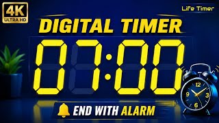 7 Minute Countdown ⏱️4K | Clean Digital Timer | Alarm at End  🔔