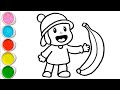 Pocoyo with banana drawing for kids, let's draw, painting and Coloring drawing for kids and toddlers