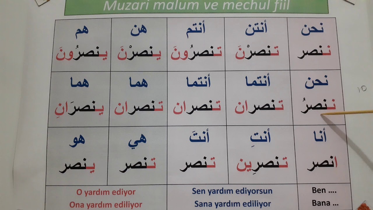 * Muzari Malum Fiilin Çekimi